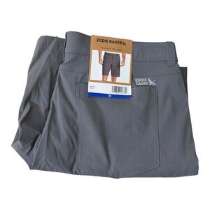 EDDIE BAUER Mens Rainier Tech Shorts GRAY 36 Stretch Waist 10" Inseam Zip Pocket